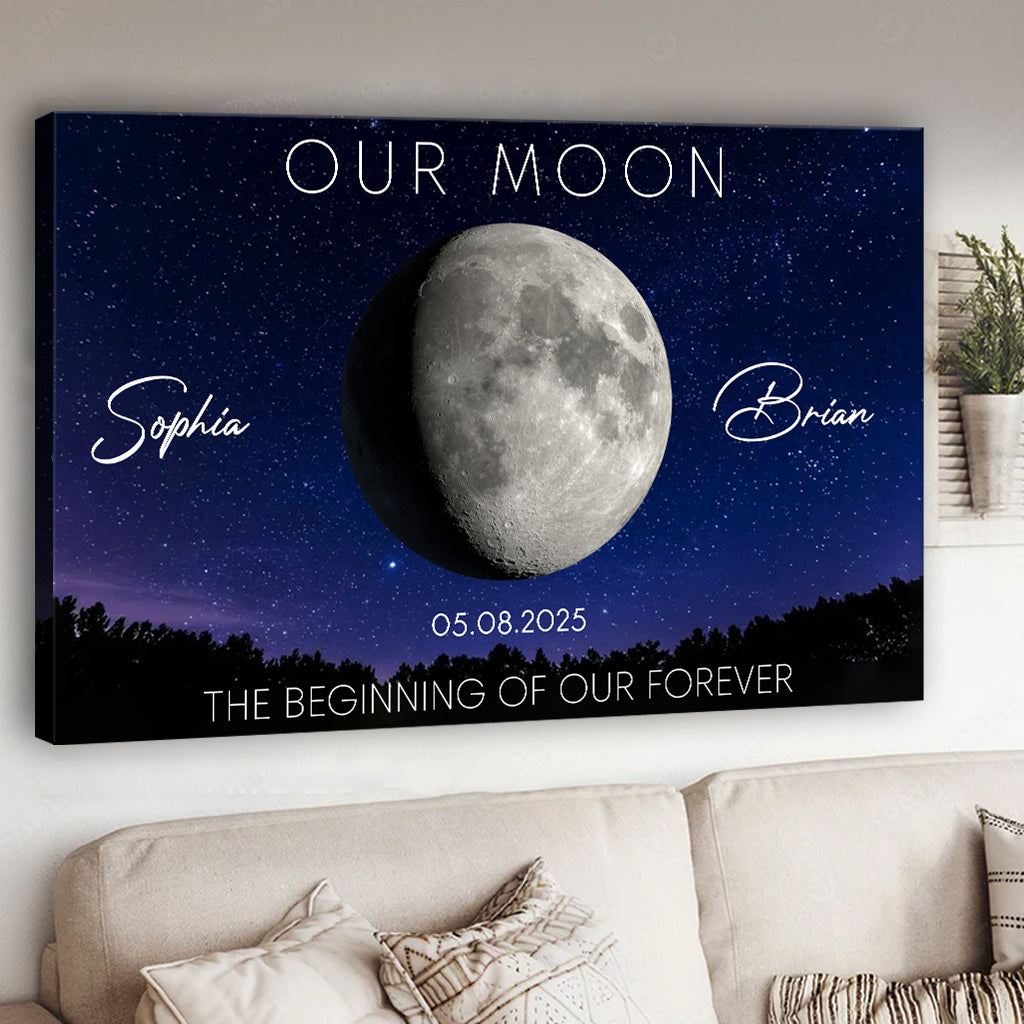 Unser Mond-Paargeschenk: Mondphasen-Kunst zum Jahrestag – personalisierte Leinwand und Poster für Paare