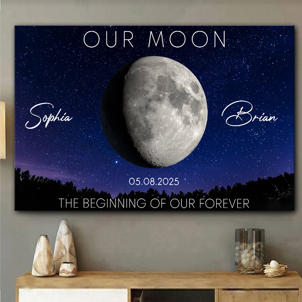 Unser Mond-Paargeschenk: Mondphasen-Kunst zum Jahrestag – personalisierte Leinwand und Poster für Paare
