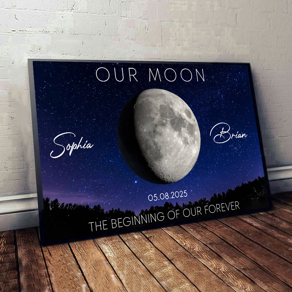 Unser Mond-Paargeschenk: Mondphasen-Kunst zum Jahrestag – personalisierte Leinwand und Poster für Paare