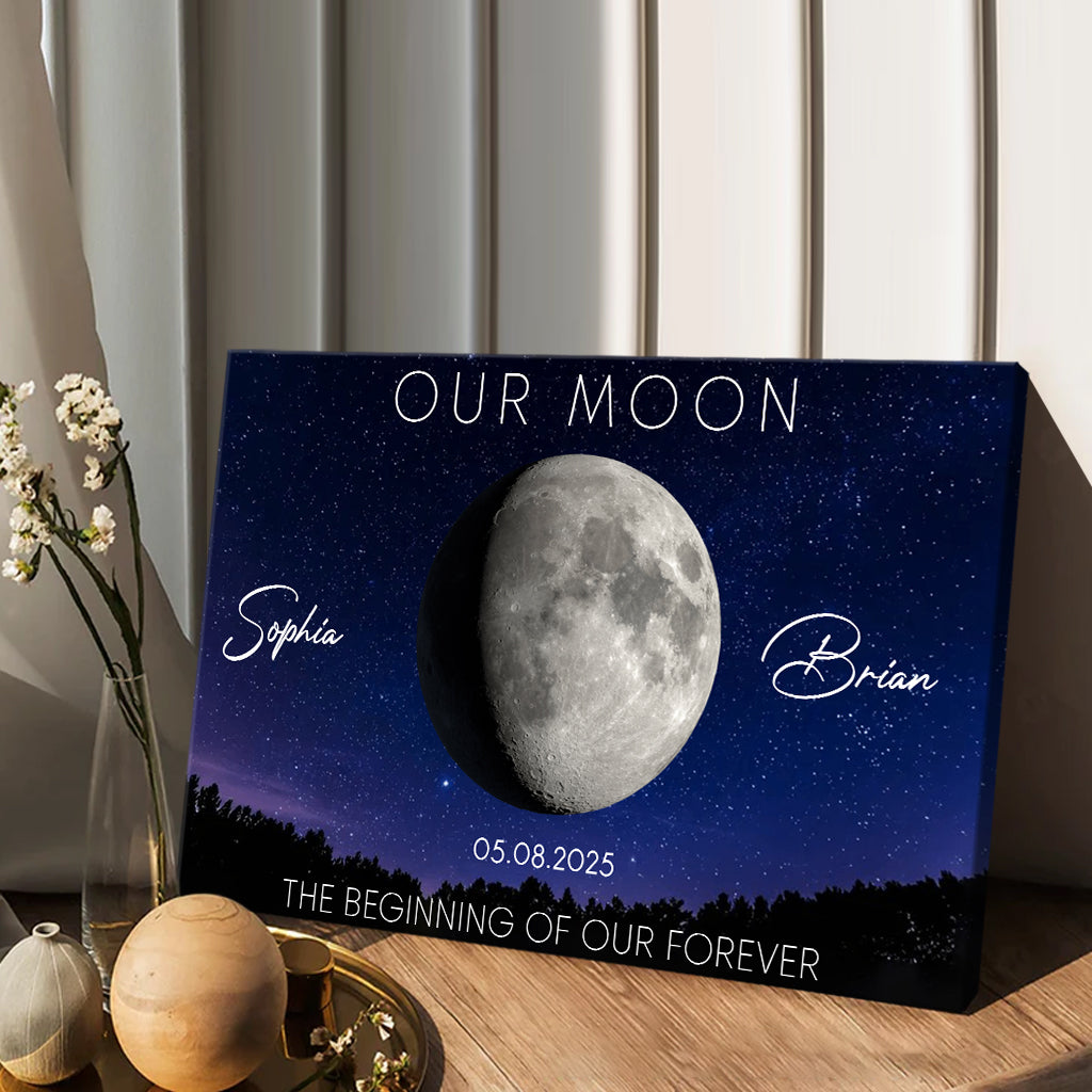 Unser Mond-Paargeschenk: Mondphasen-Kunst zum Jahrestag – personalisierte Leinwand und Poster für Paare
