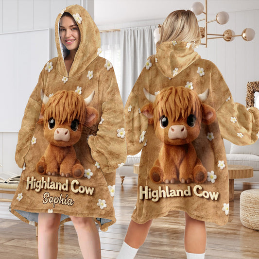 Just A Girl Who Loves Highland Cows - Personalized Highland Cow Blanket Hoodie