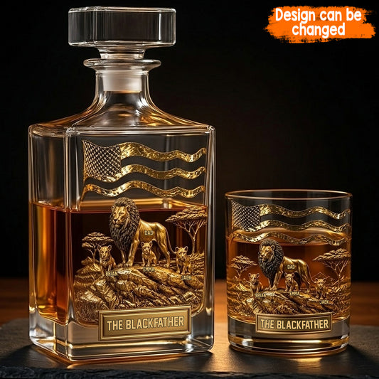 Der Schwarze Löwe Papa - Personalisierbares Whiskey Dekanter Set