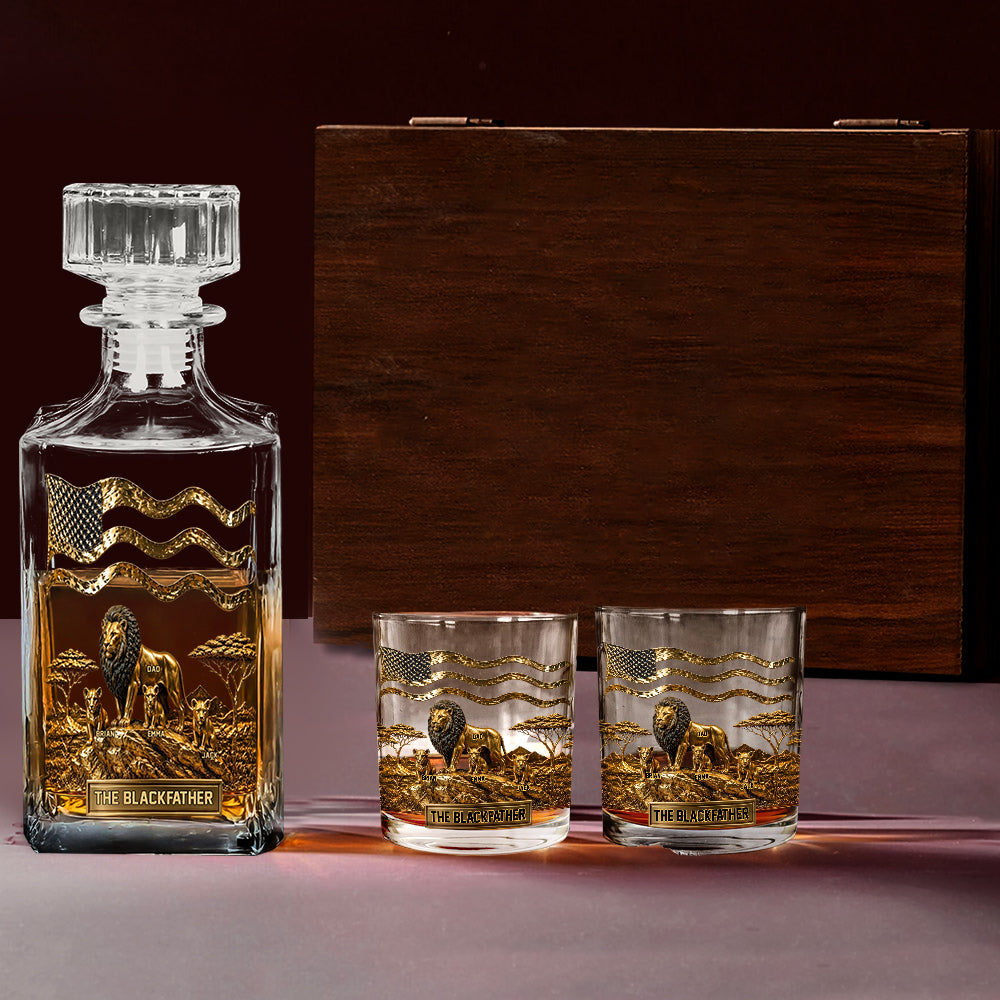 Der Schwarze Löwe Papa - Personalisierbares Whiskey Dekanter Set