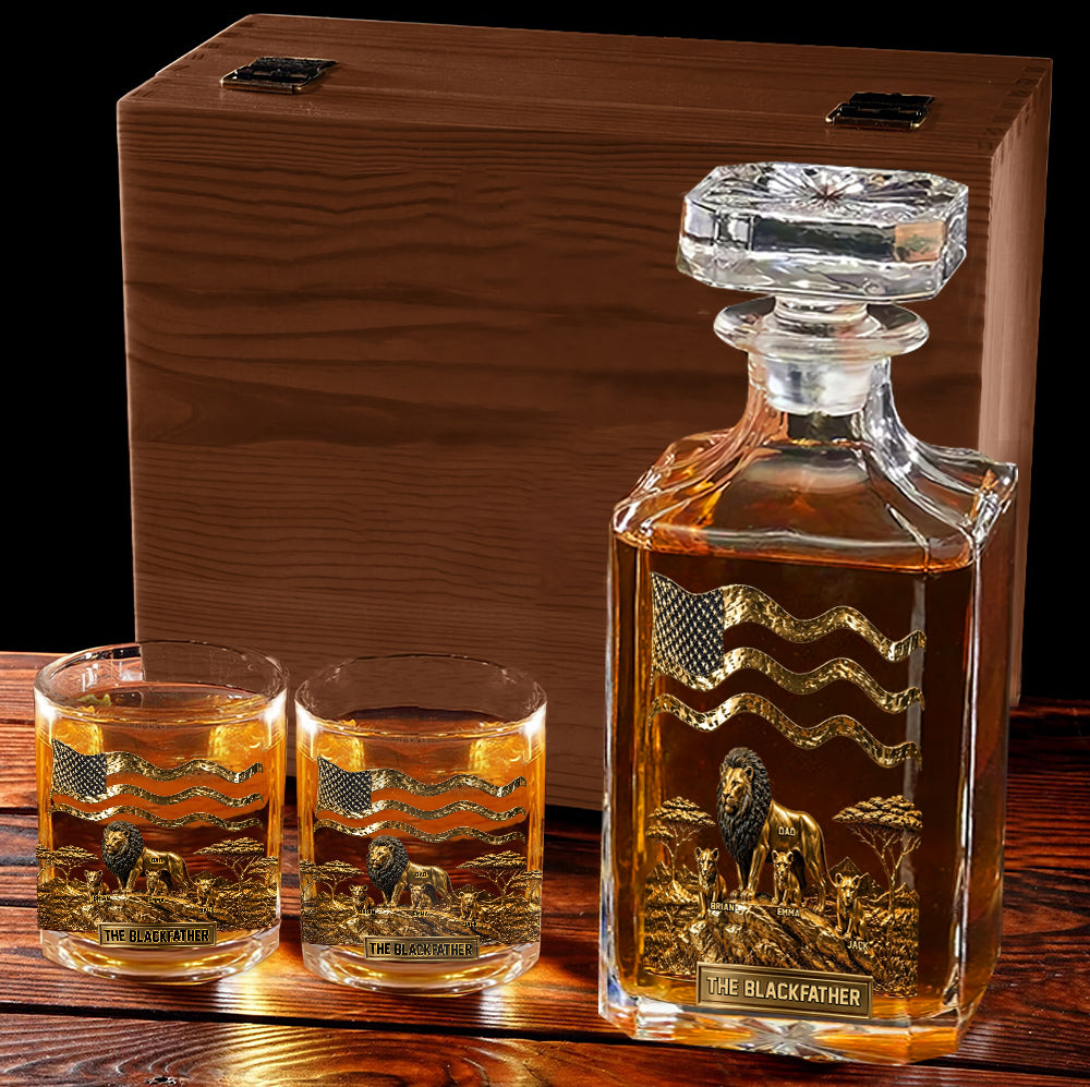 Der Schwarze Löwe Papa - Personalisierbares Whiskey Dekanter Set