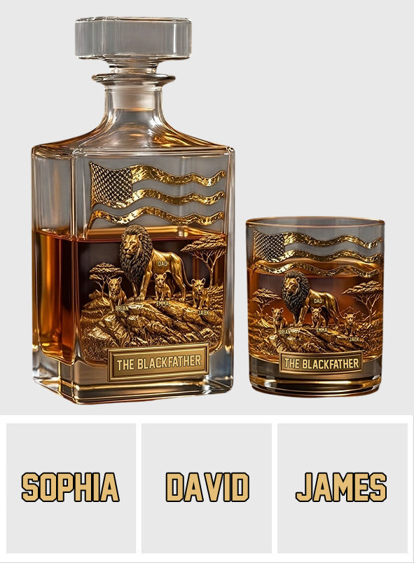 Der Schwarze Löwe Papa - Personalisierbares Whiskey Dekanter Set