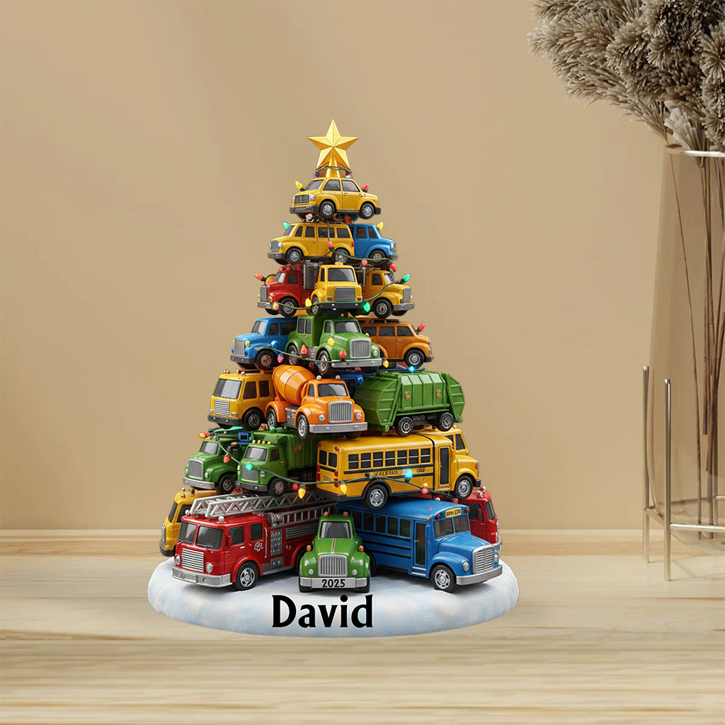 Trucks Christmas Tree - Personalized Kid Custom Shaped Acrylic Plaque