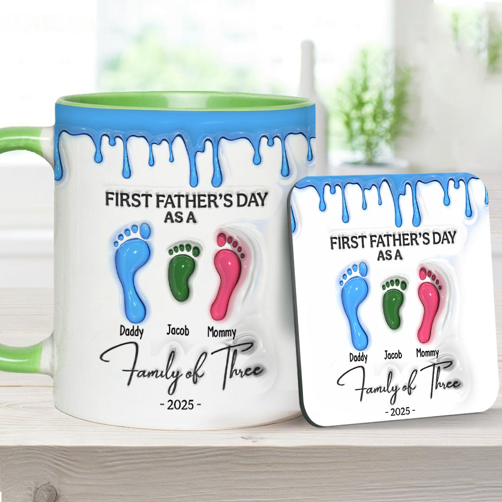 Footprint First Father’s Day Mug 2025 Family of Three - Personalized Father Accent Mug