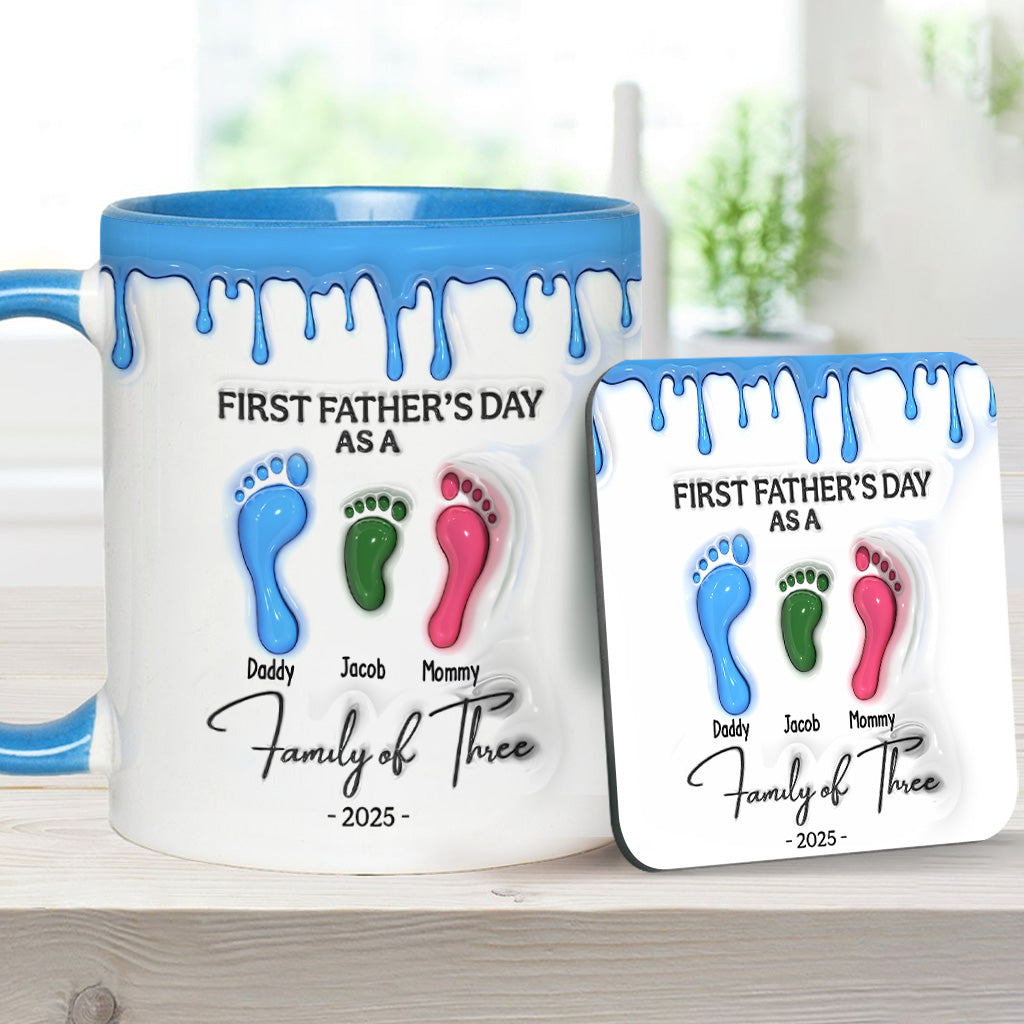 Footprint First Father’s Day Mug 2025 Family of Three - Personalized Father Accent Mug