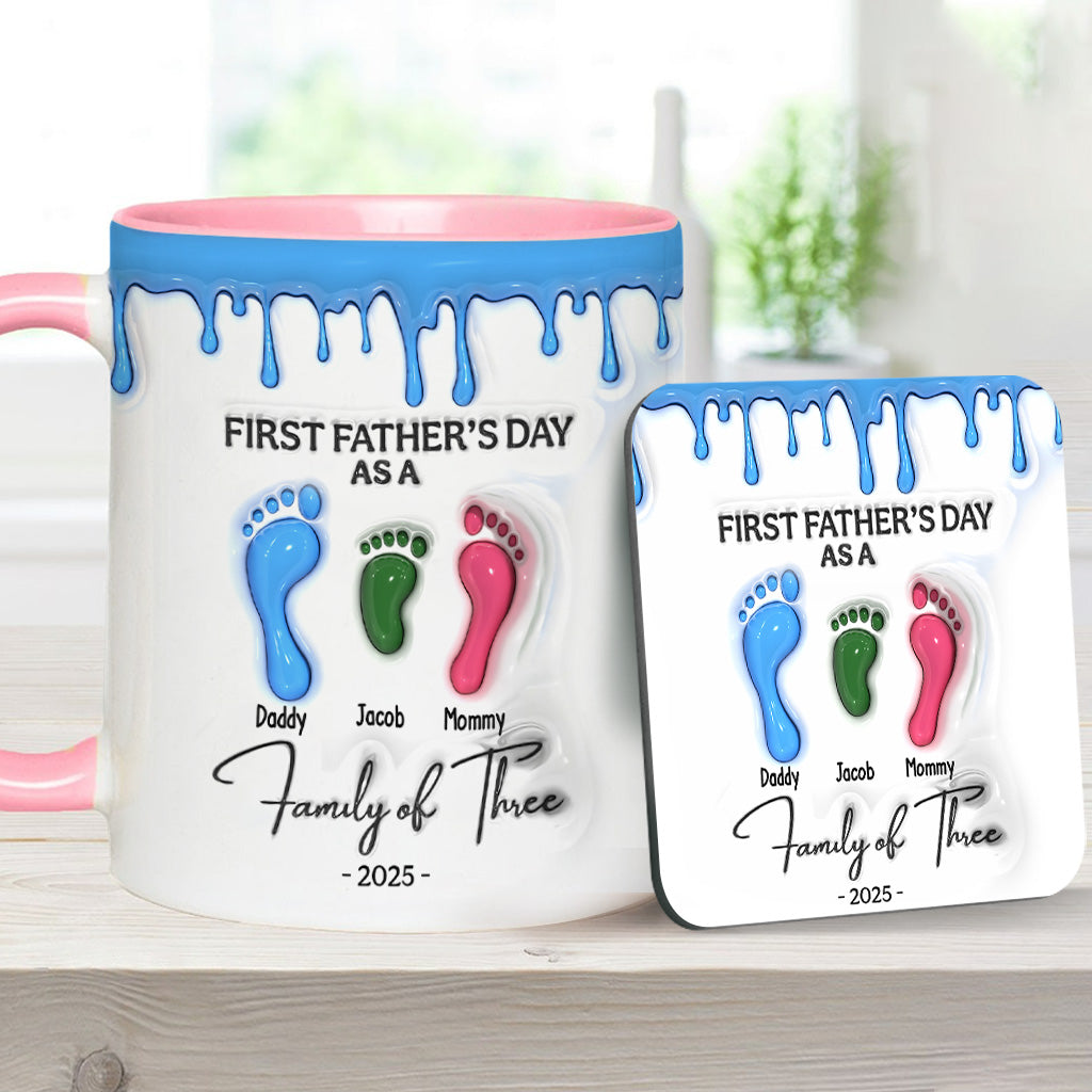 Footprint First Father’s Day Mug 2025 Family of Three - Personalized Father Accent Mug