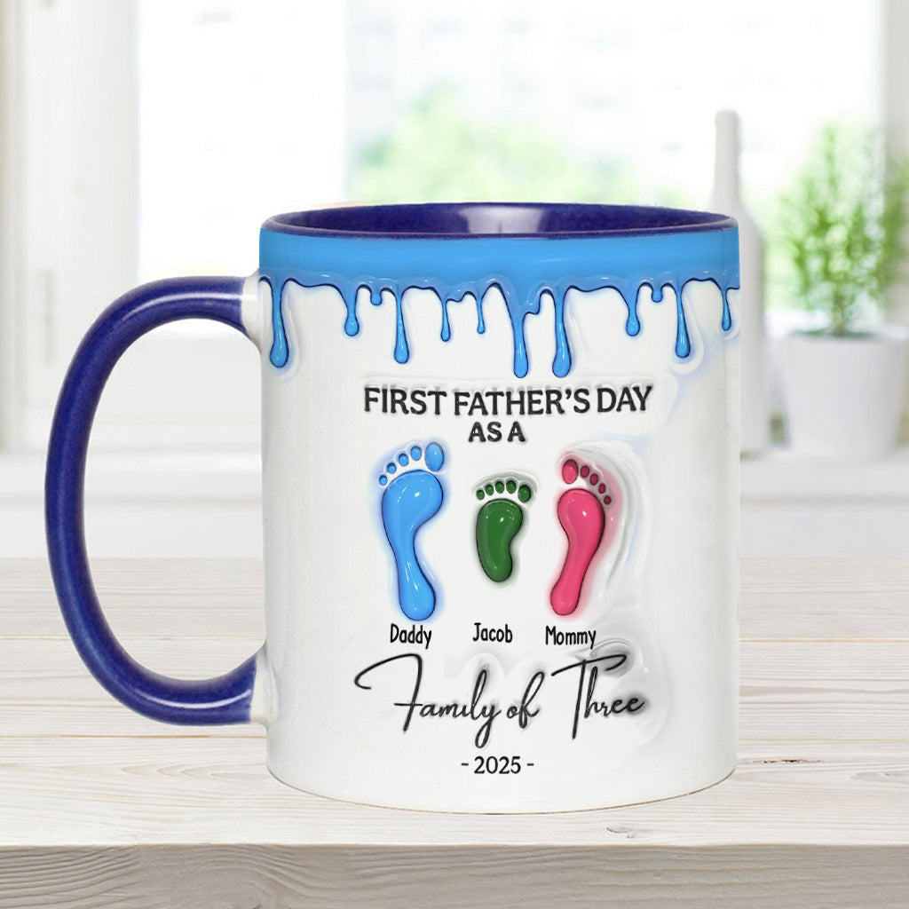 Footprint First Father’s Day Mug 2025 Family of Three - Personalized Father Accent Mug