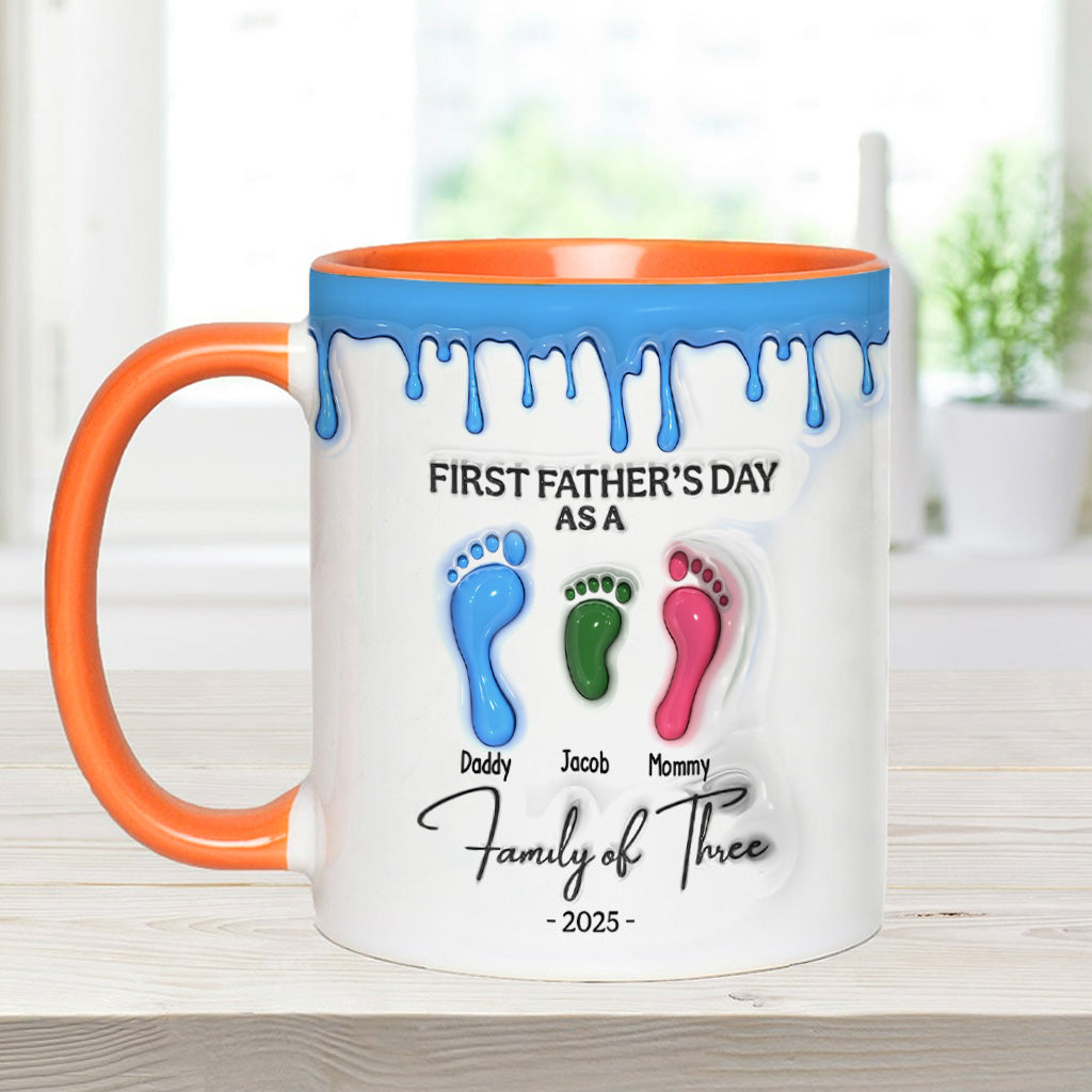 Footprint First Father’s Day Mug 2025 Family of Three - Personalized Father Accent Mug