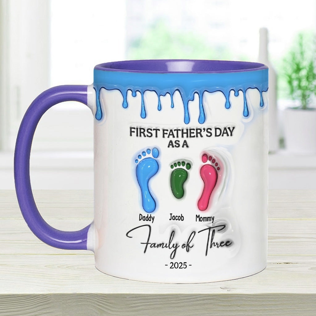 Footprint First Father’s Day Mug 2025 Family of Three - Personalized Father Accent Mug
