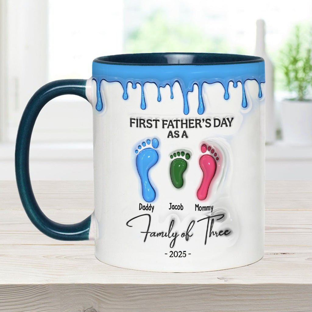 Footprint First Father’s Day Mug 2025 Family of Three - Personalized Father Accent Mug