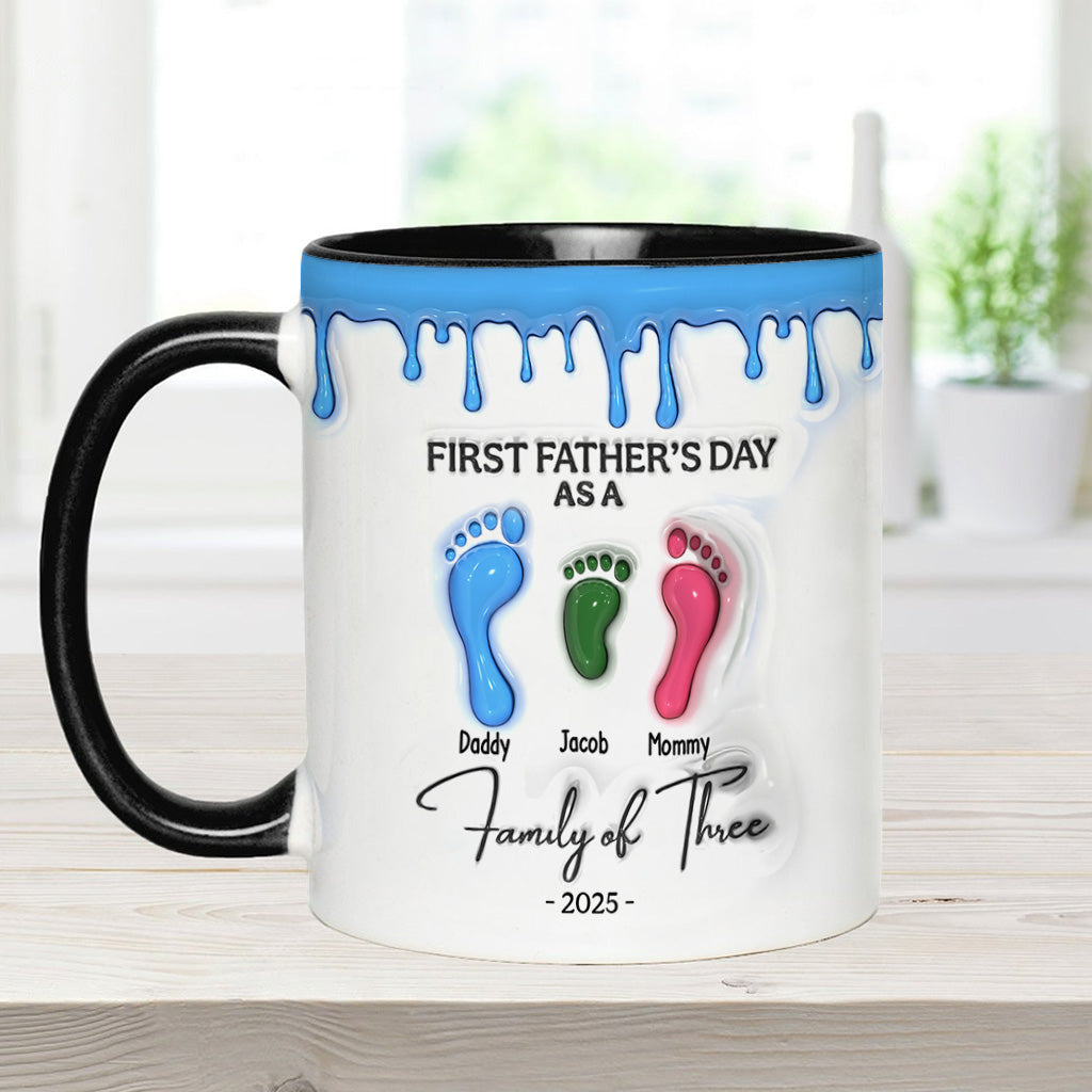 Footprint First Father’s Day Mug 2025 Family of Three - Personalized Father Accent Mug