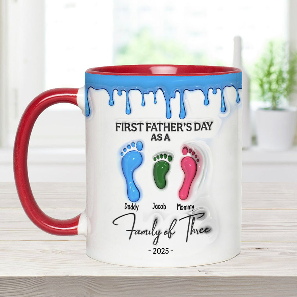 Footprint First Father’s Day Mug 2025 Family of Three - Personalized Father Accent Mug