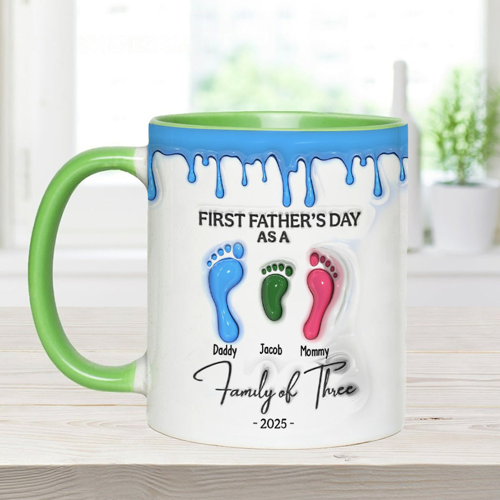 Footprint First Father’s Day Mug 2025 Family of Three - Personalized Father Accent Mug