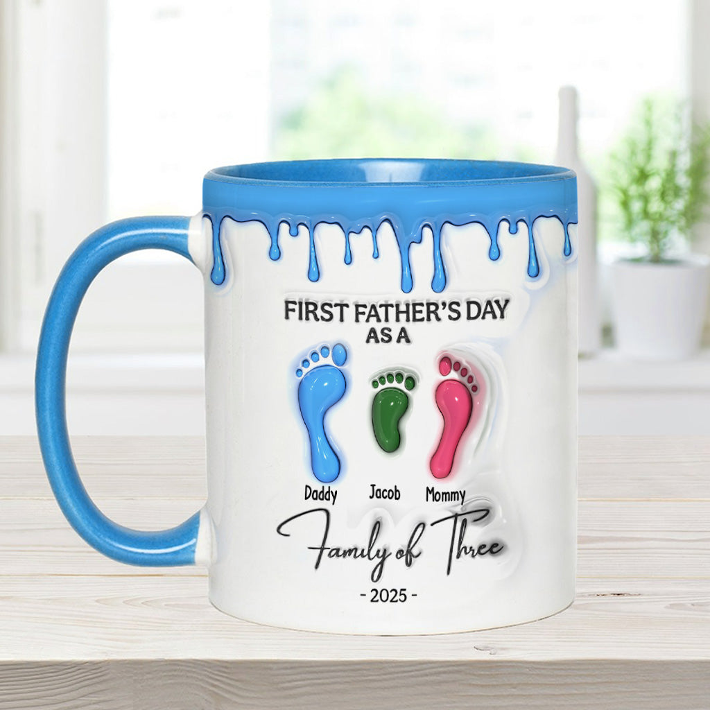Footprint First Father’s Day Mug 2025 Family of Three - Personalized Father Accent Mug