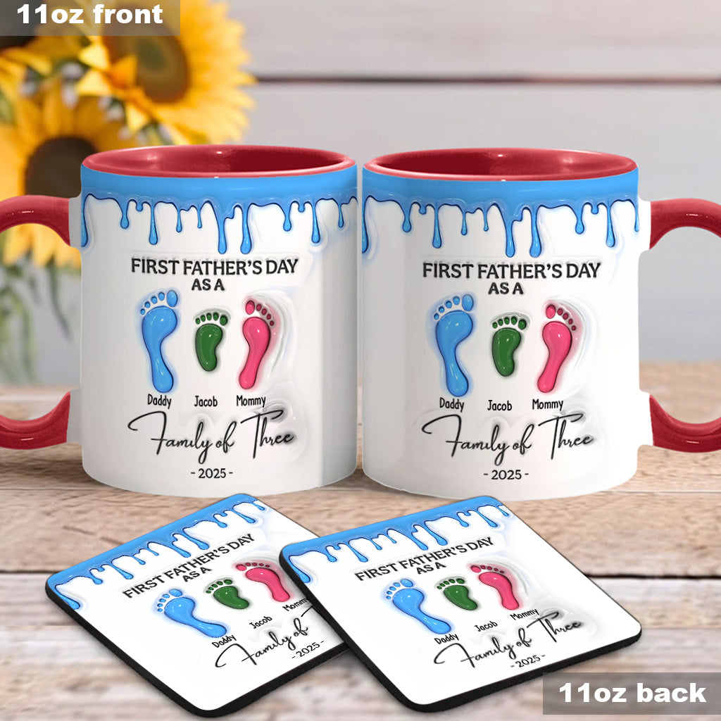 Footprint First Father’s Day Mug 2025 Family of Three - Personalized Father Accent Mug