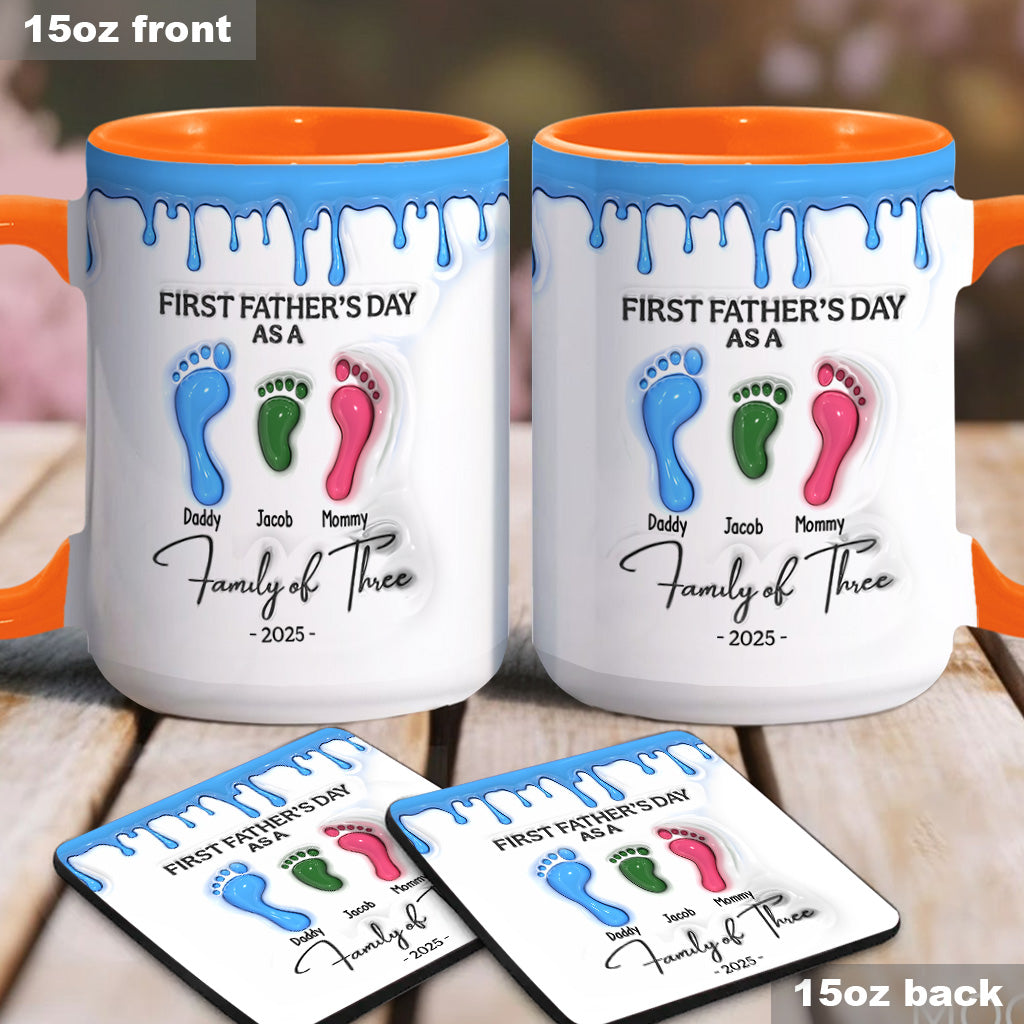 Footprint First Father’s Day Mug 2025 Family of Three - Personalized Father Accent Mug
