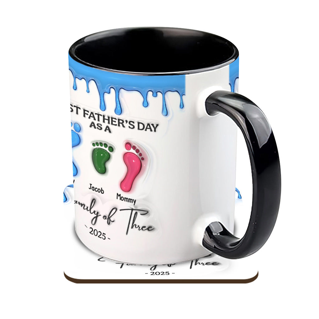 Footprint First Father’s Day Mug 2025 Family of Three - Personalized Father Accent Mug