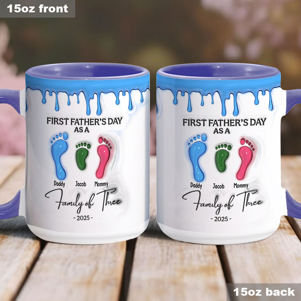 Footprint First Father’s Day Mug 2025 Family of Three - Personalized Father Accent Mug