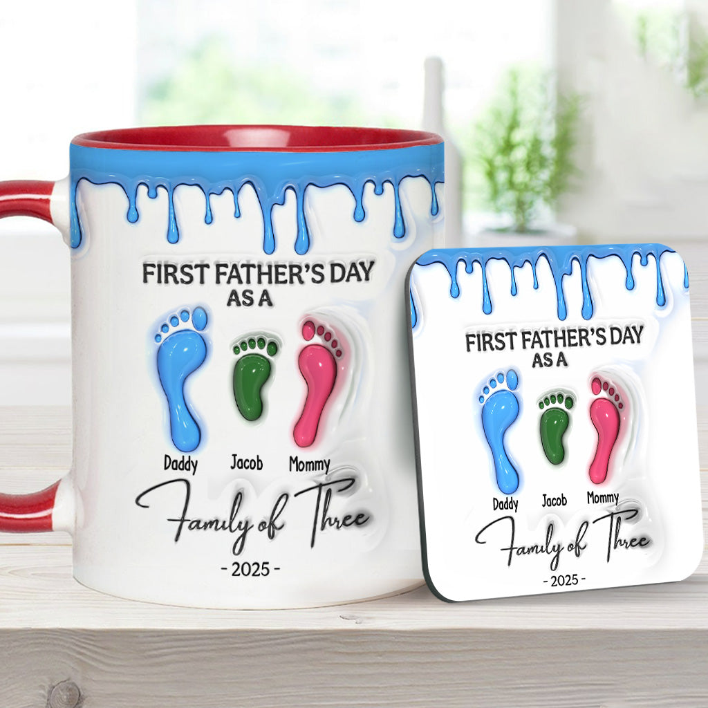 Footprint First Father’s Day Mug 2025 Family of Three - Personalized Father Accent Mug