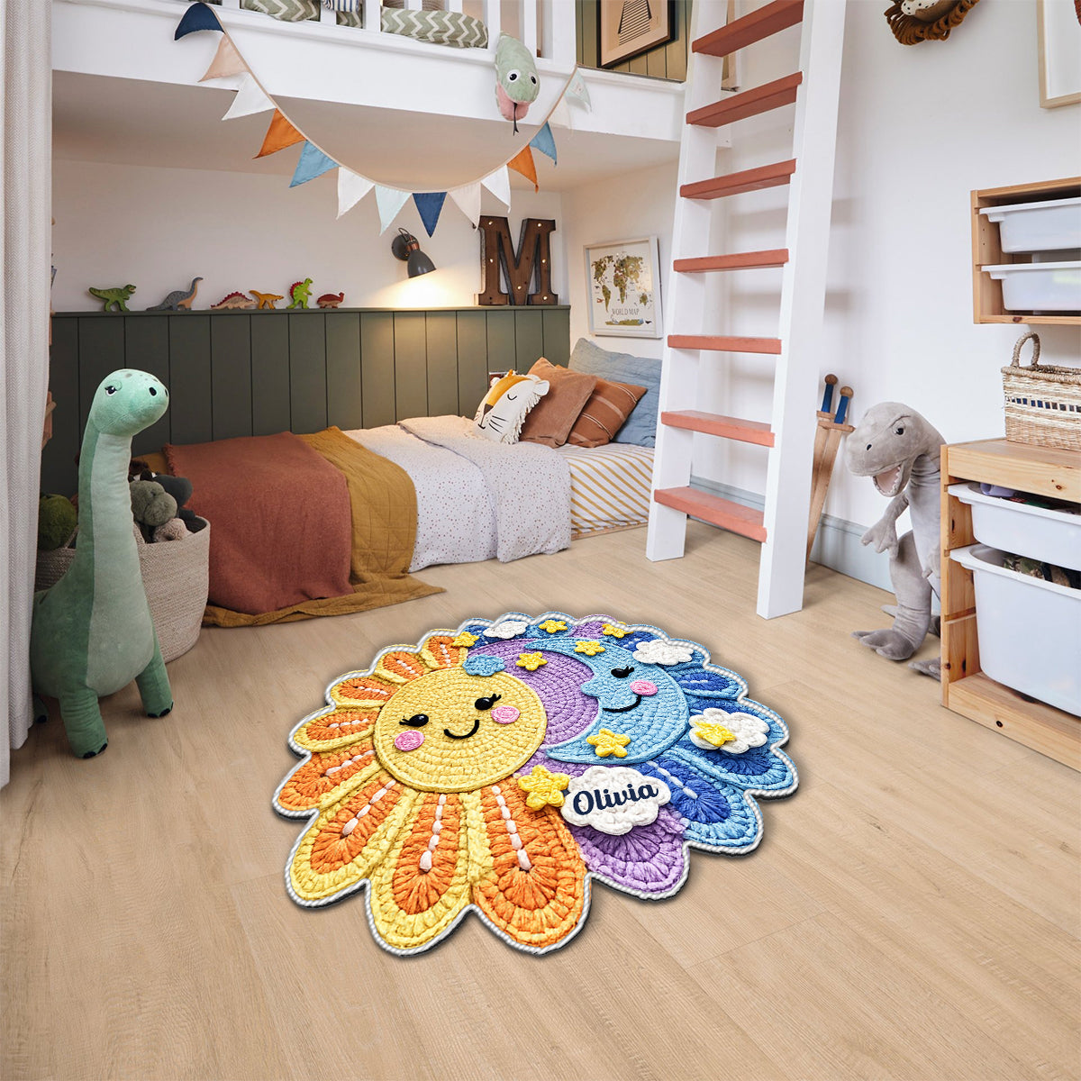 Live By The Sun, Love By The Moon - Personalized Hippie Non-Slip Tufted Rug