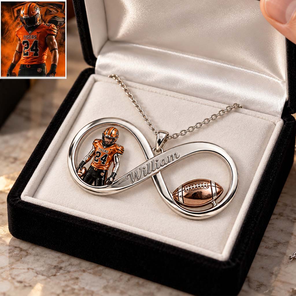 Any Sport, Any Photo - Personalized Football Shaped Metal Pendant Necklace