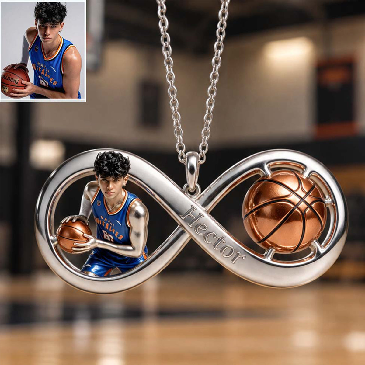 Any Sport, Any Photo - Personalized Football Shaped Metal Pendant Necklace
