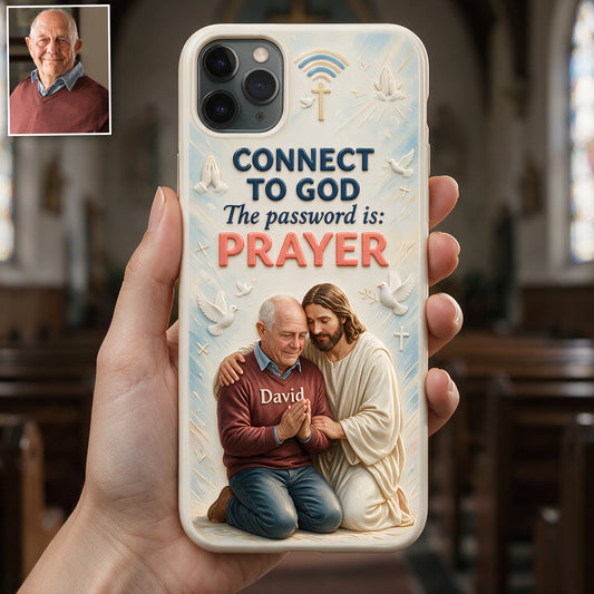 Connect To God - Personalized Christian 3D Embossed Leather Phone Case