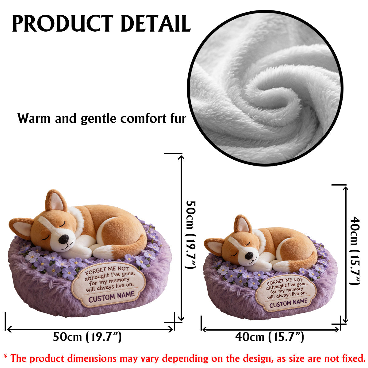 Vergissmeinnicht-Gedenkkissen für geliebte Haustiere – personalisiertes Kissen in Hundeform aus Kunstfell