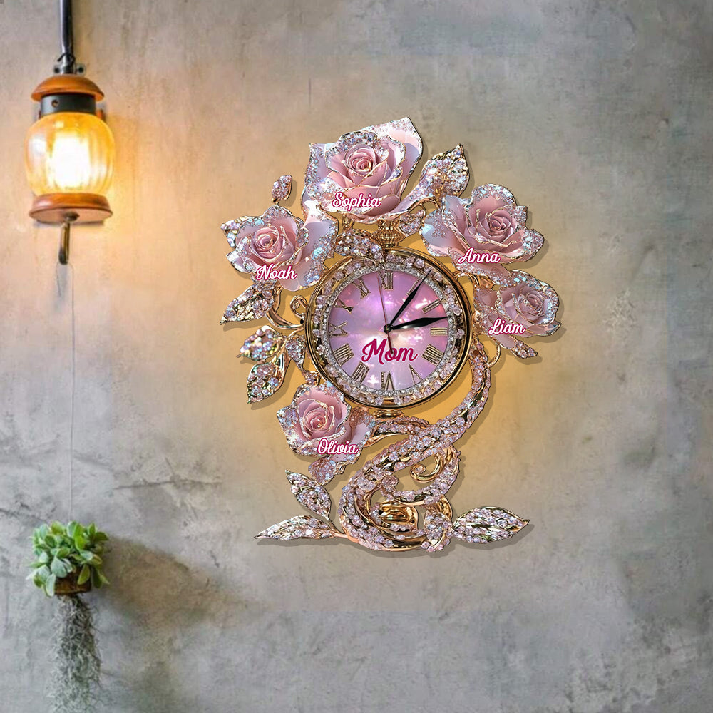 Florale Mama - Personalisierte LED-Wanduhr für Mutter