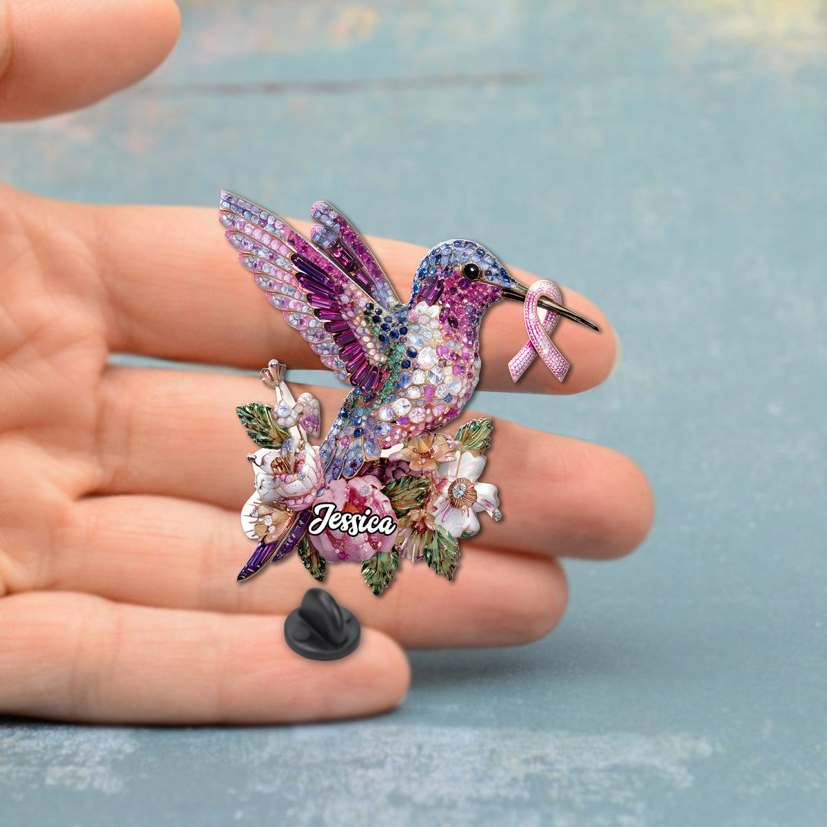 Kolibri zur Sensibilisierung für Brustkrebs – Personalisierter Anstecker zur Sensibilisierung für Brustkrebs