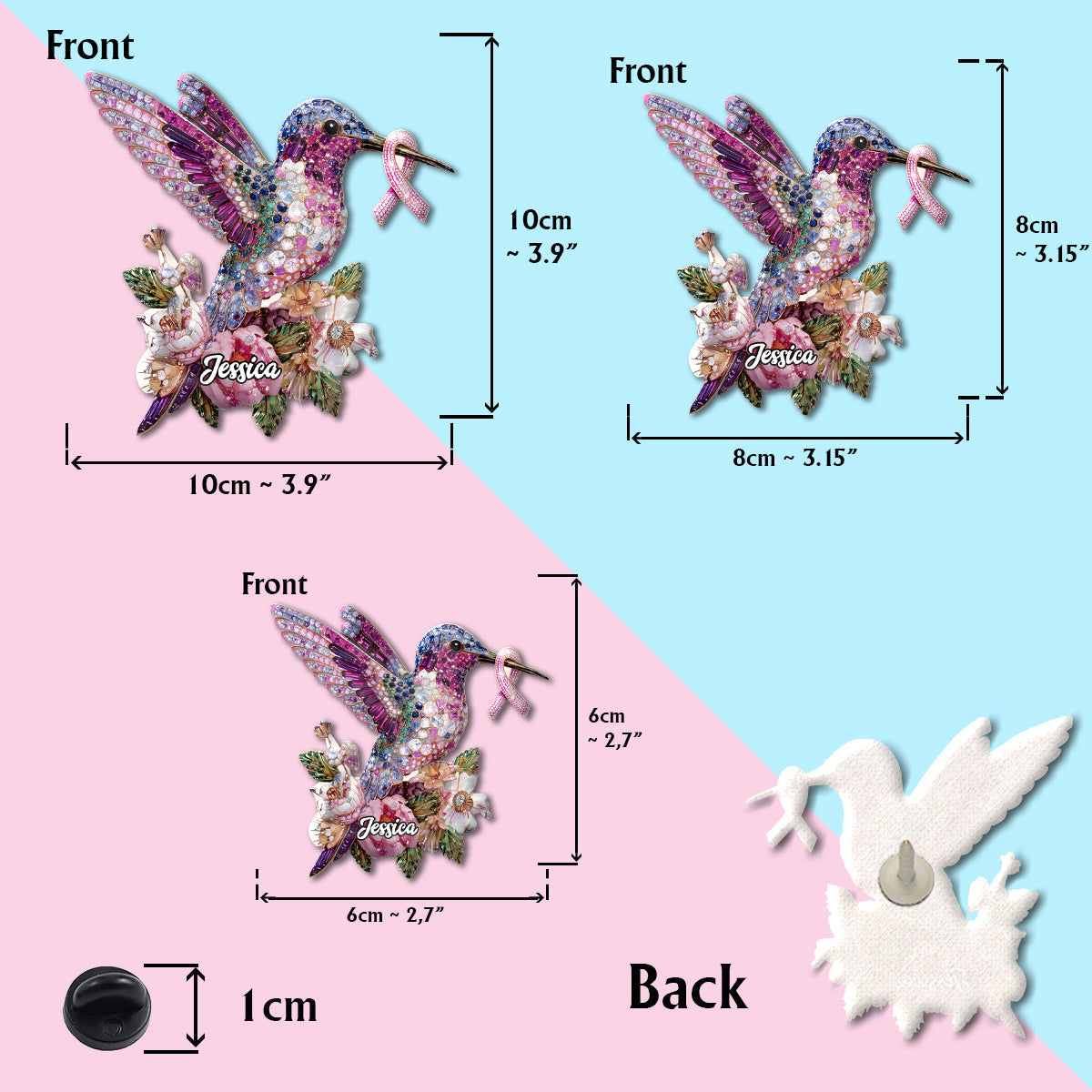 Kolibri zur Sensibilisierung für Brustkrebs – Personalisierter Anstecker zur Sensibilisierung für Brustkrebs