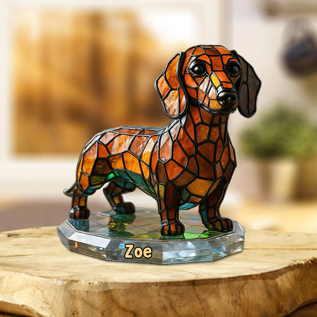 Hund aus Buntglas – Personalisierte Acrylplakette in Hundeform