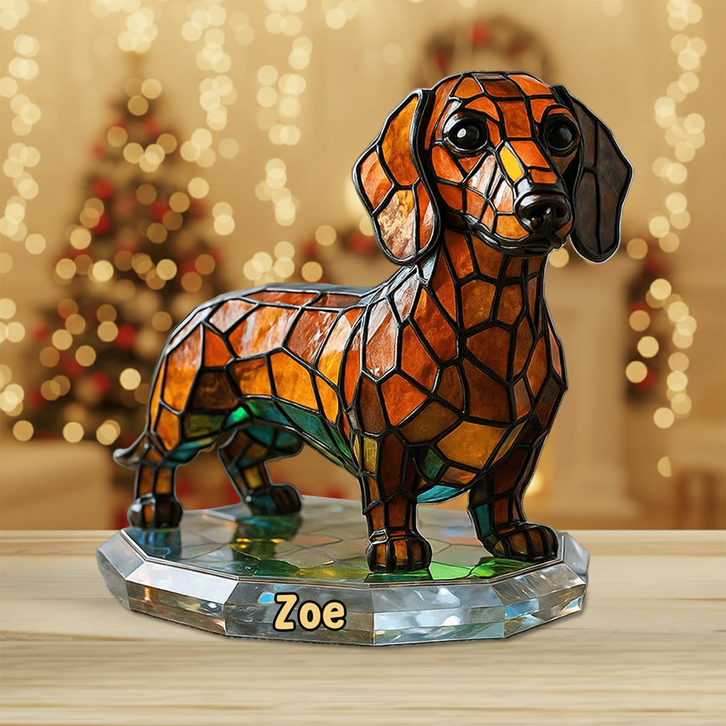 Hund aus Buntglas – Personalisierte Acrylplakette in Hundeform