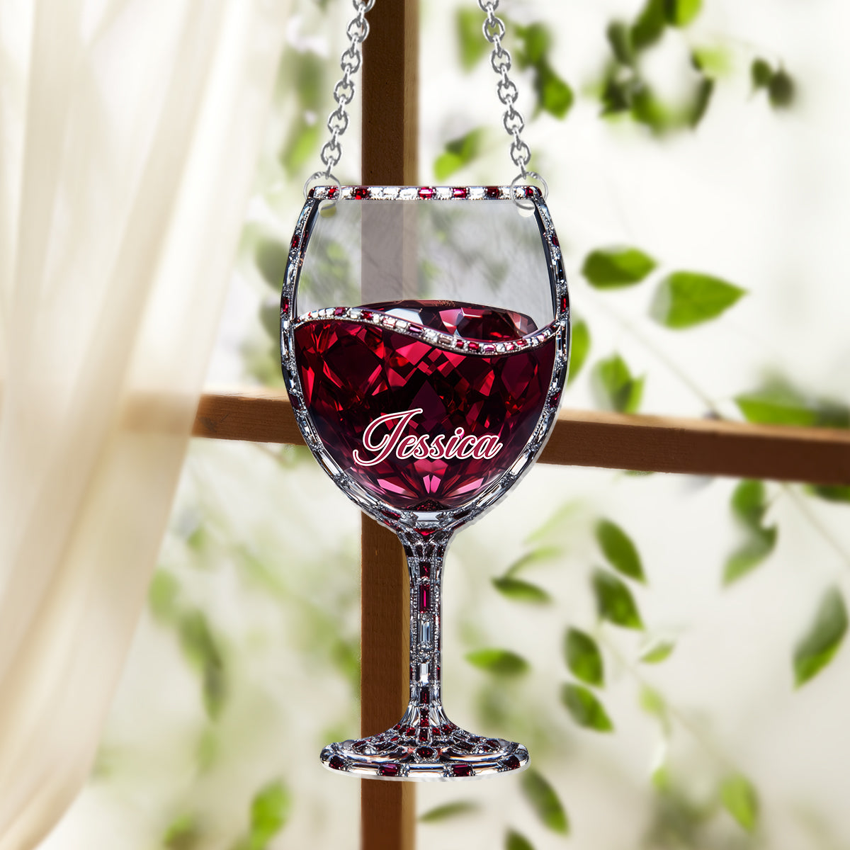 Einfach ein Mädchen, das Wein liebt – Personalisierter Wein-Fensterhänger als Sonnenfänger
