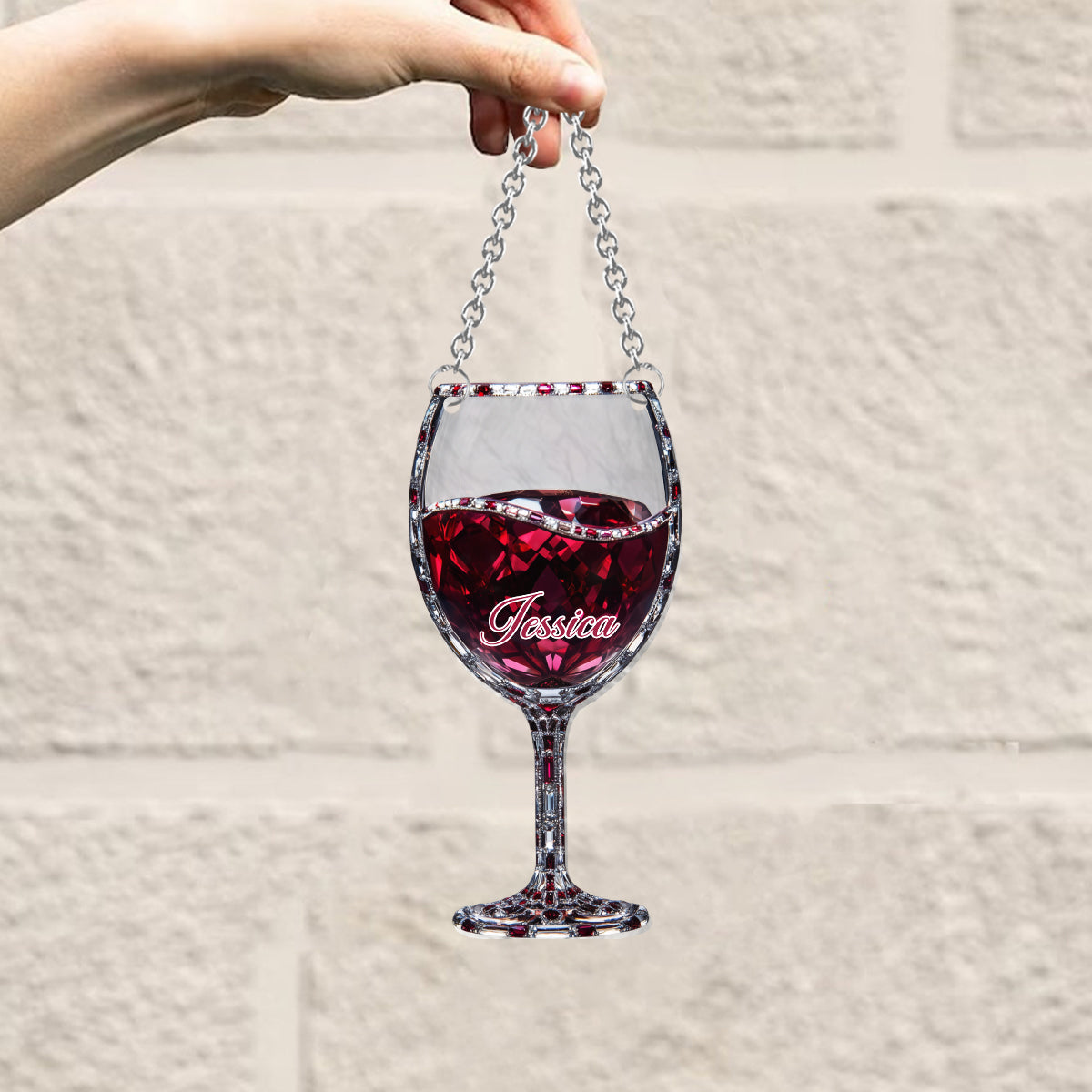 Einfach ein Mädchen, das Wein liebt – Personalisierter Wein-Fensterhänger als Sonnenfänger