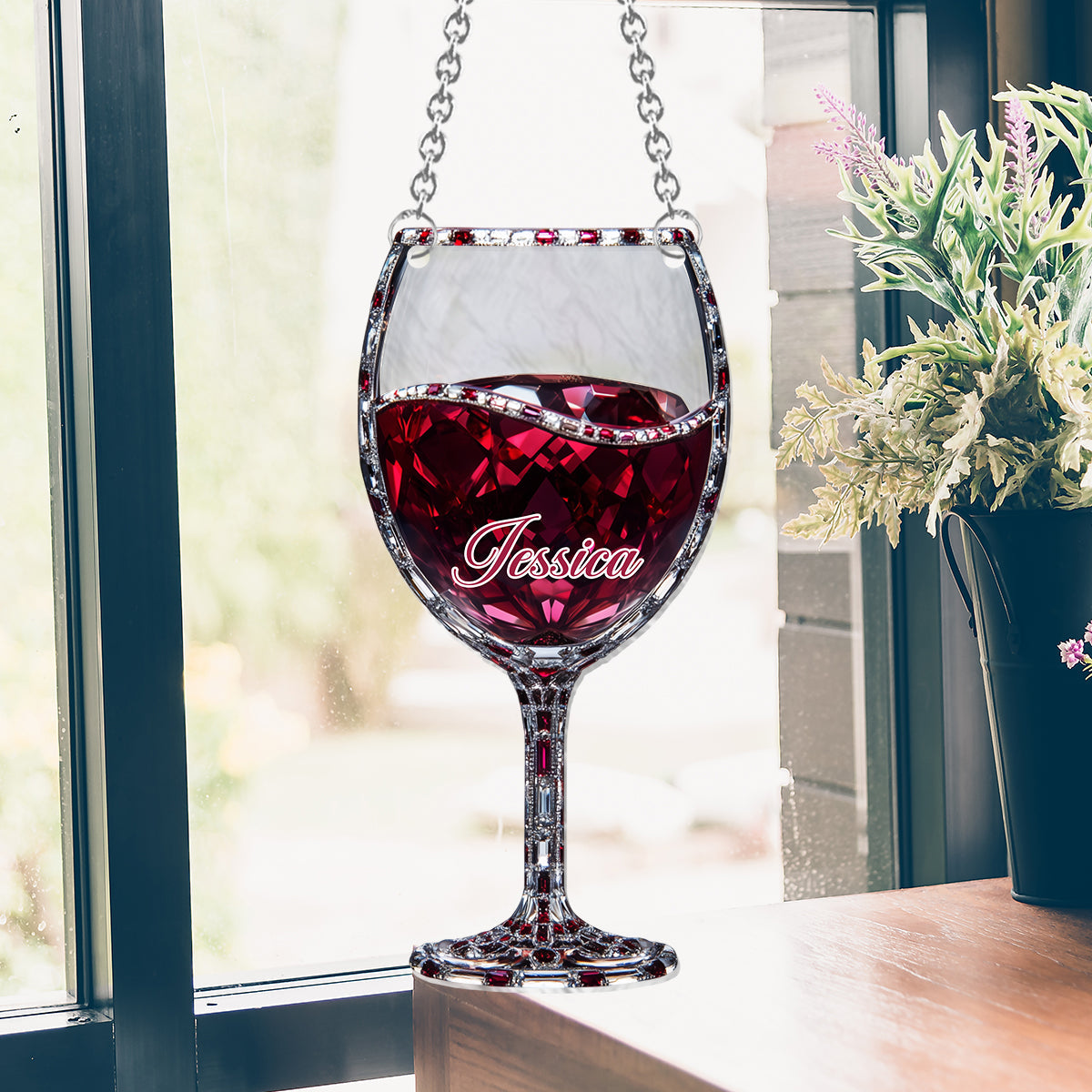 Einfach ein Mädchen, das Wein liebt – Personalisierter Wein-Fensterhänger als Sonnenfänger