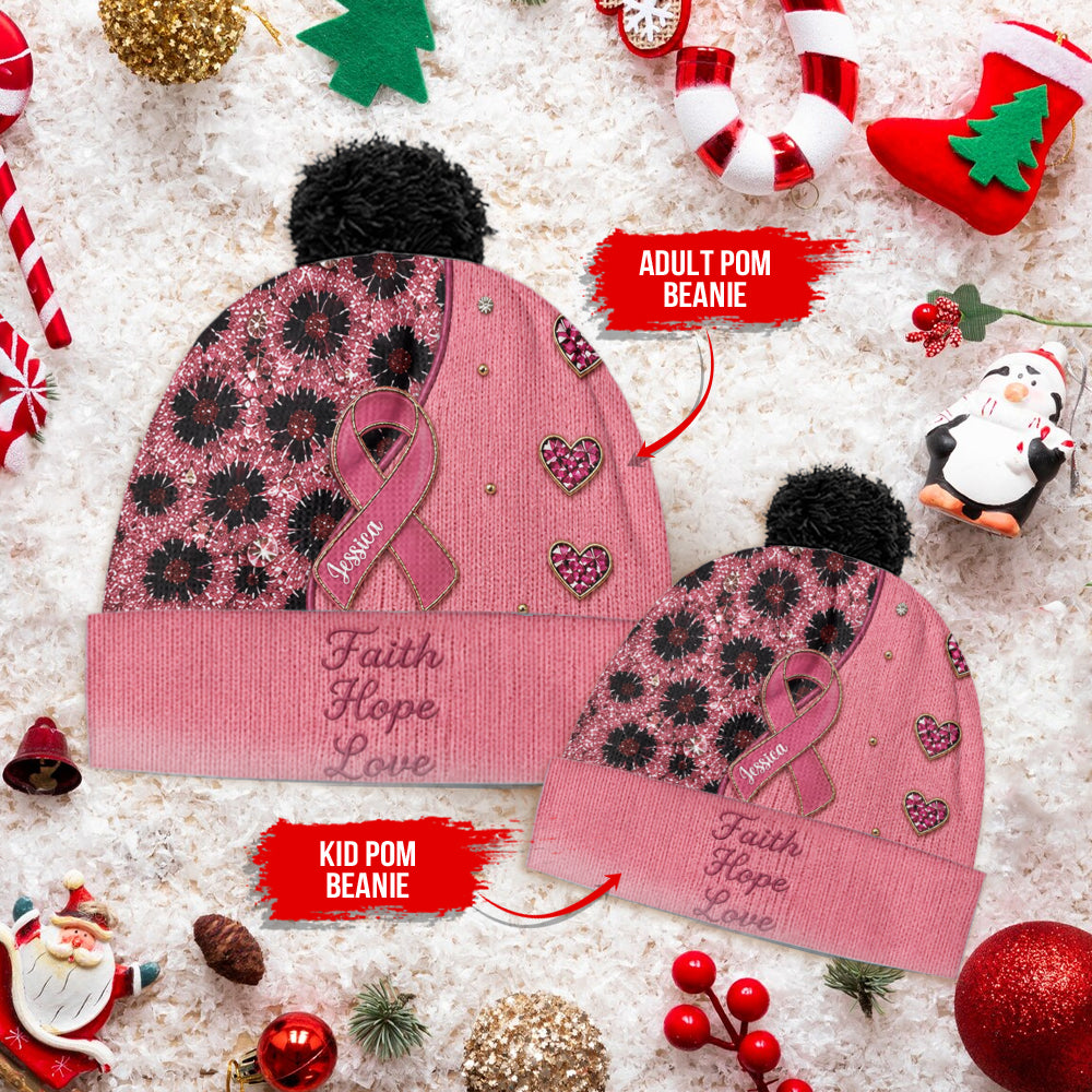 Faith Hope Love - Personalized Breast Cancer Awareness Beanie Hat