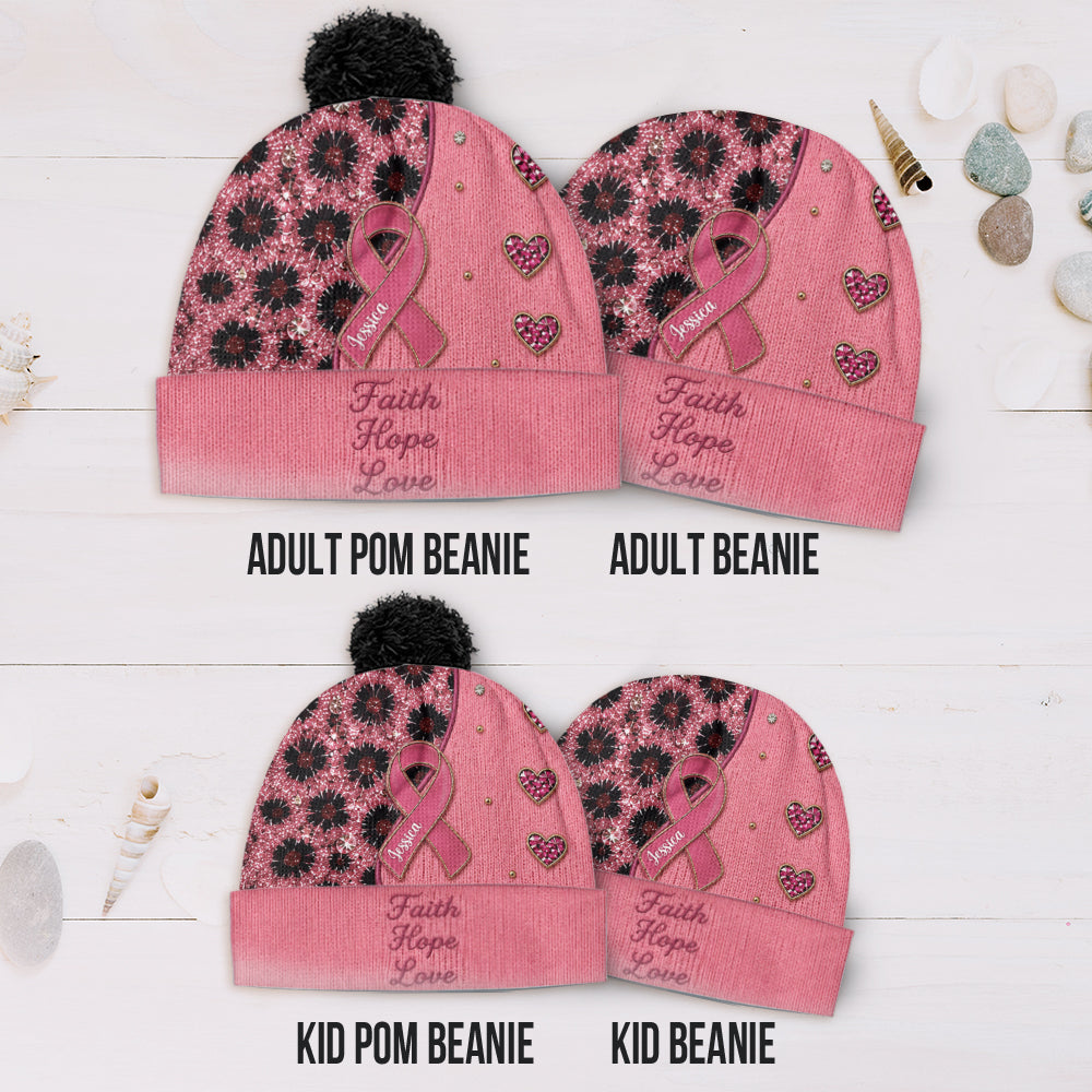 Faith Hope Love - Personalized Breast Cancer Awareness Beanie Hat