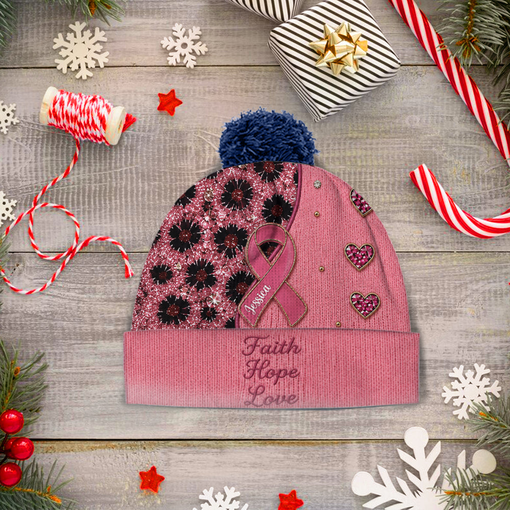 Faith Hope Love - Personalized Breast Cancer Awareness Beanie Hat