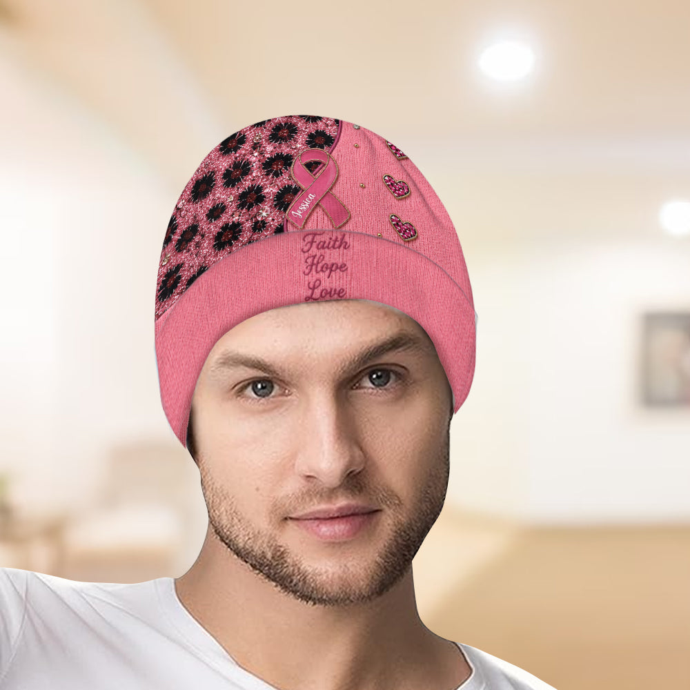 Faith Hope Love - Personalized Breast Cancer Awareness Beanie Hat