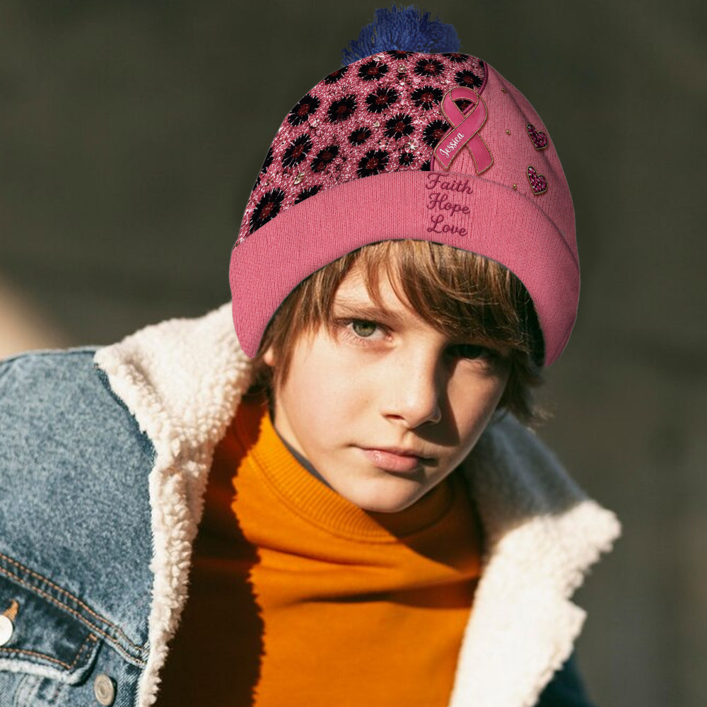 Faith Hope Love - Personalized Breast Cancer Awareness Beanie Hat