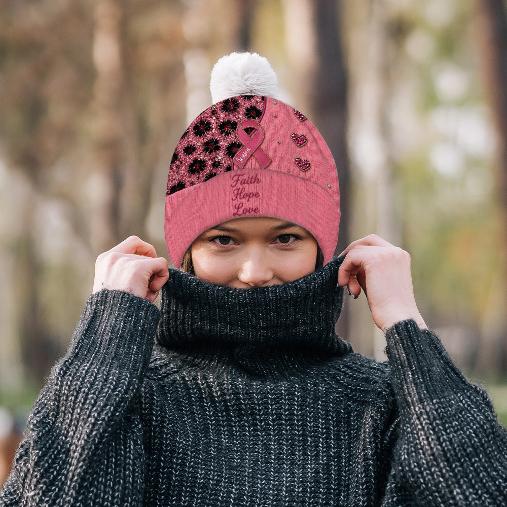Faith Hope Love - Personalized Breast Cancer Awareness Beanie Hat