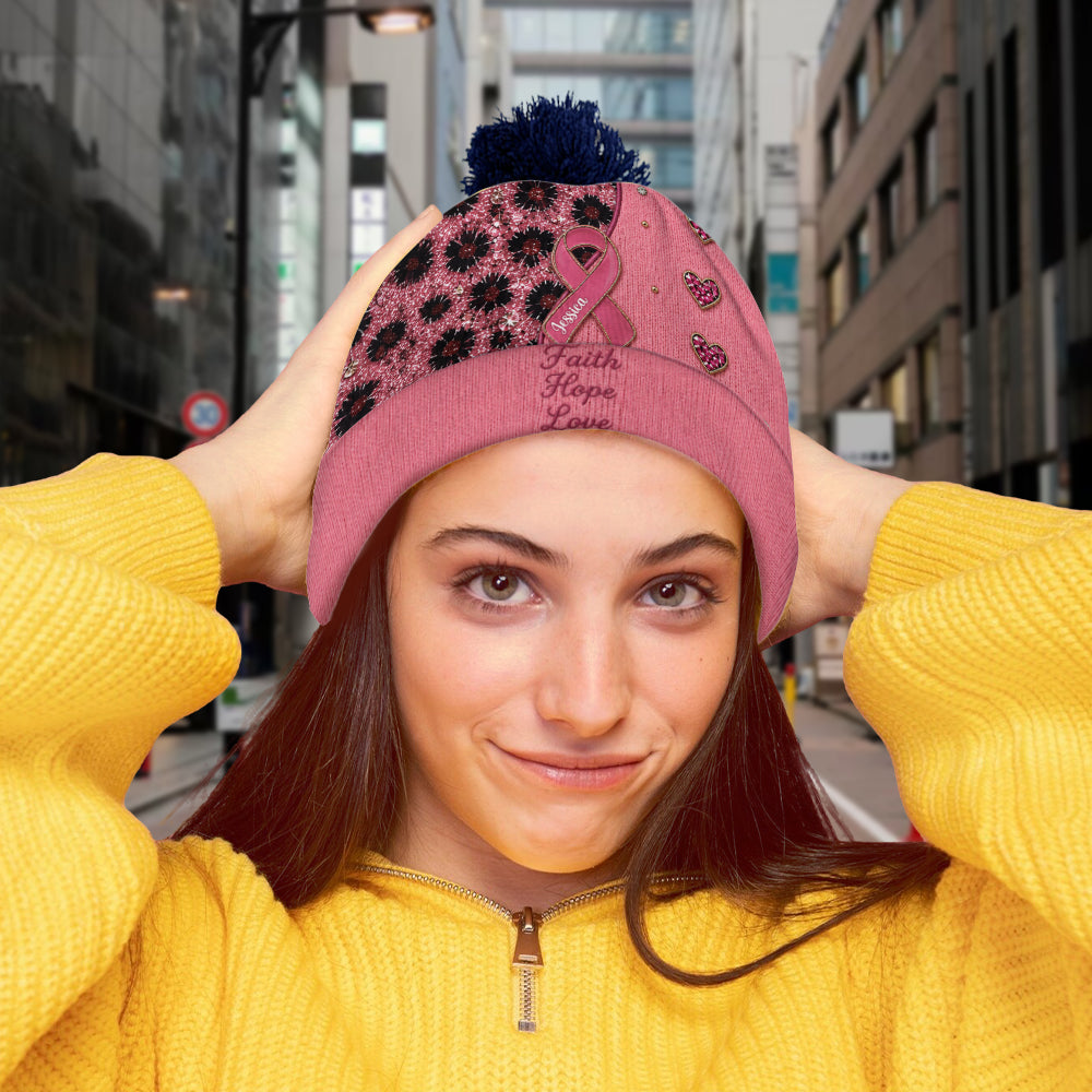 Faith Hope Love - Personalized Breast Cancer Awareness Beanie Hat