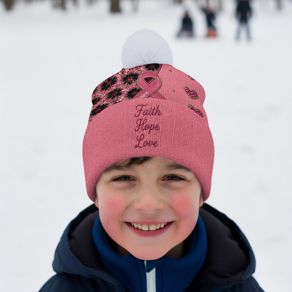 Faith Hope Love - Personalized Breast Cancer Awareness Beanie Hat