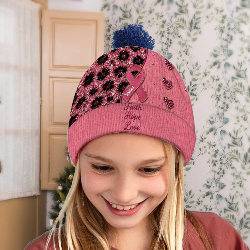 Faith Hope Love - Personalized Breast Cancer Awareness Beanie Hat