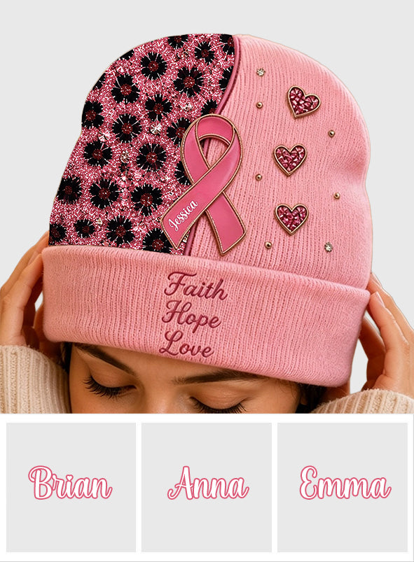 Faith Hope Love - Personalized Breast Cancer Awareness Beanie Hat