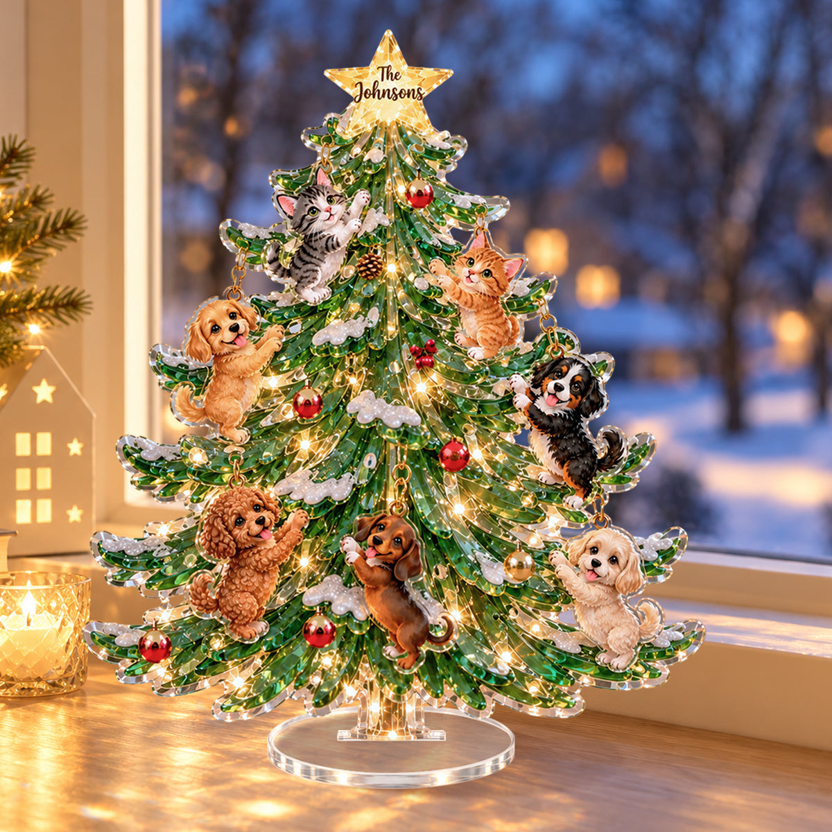 Merry Furry Christmas - Personalized Dog Light Up Standee With Charms